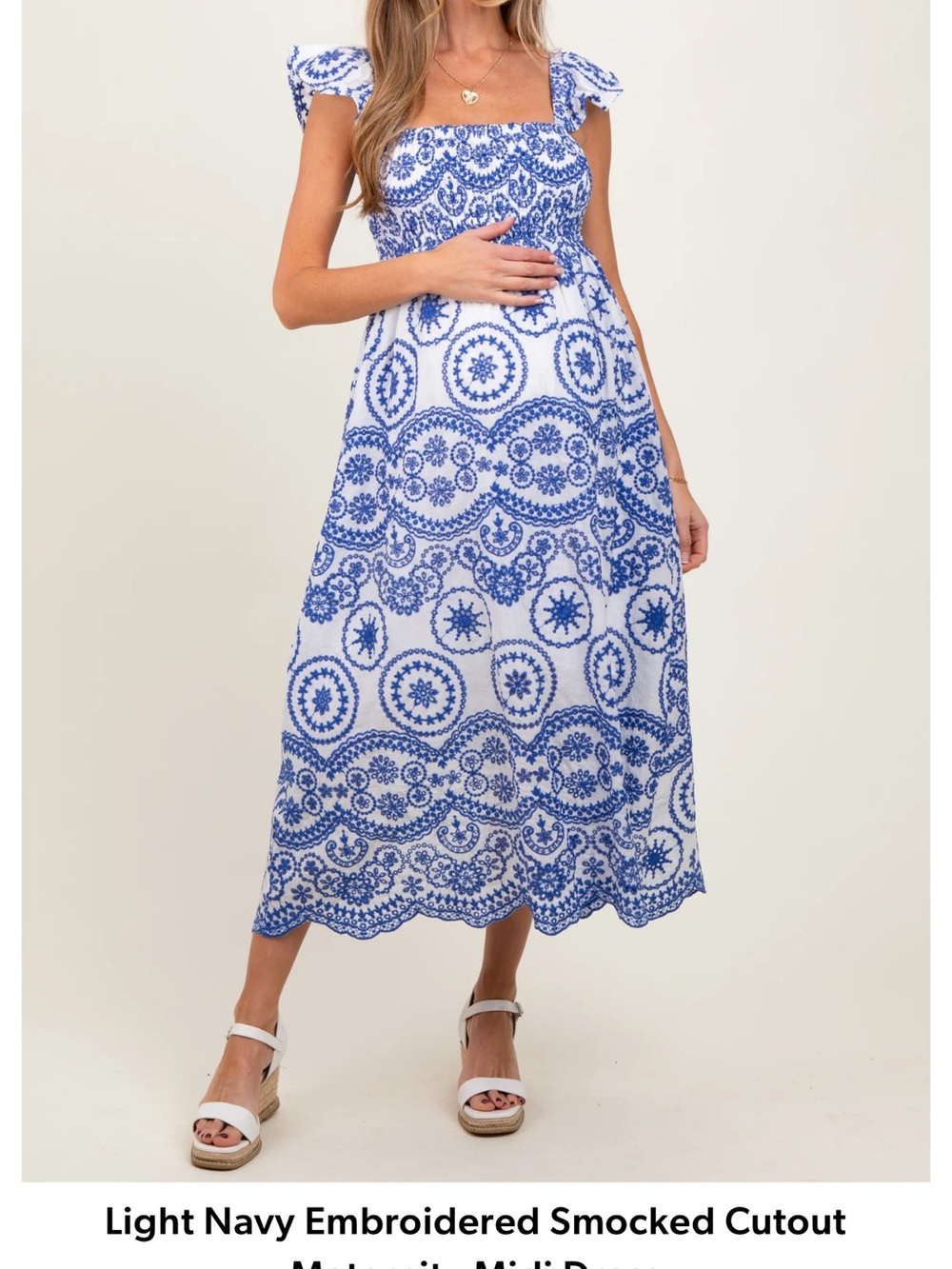 Pinkblush White and Blue Smocked Maxi Dress with Ruffled Straps